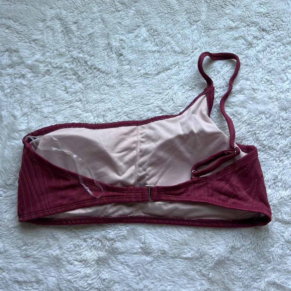 Mynah Womens One Shoulder Textured Jacquard Bikini Top Burgundy Size L 15983-0